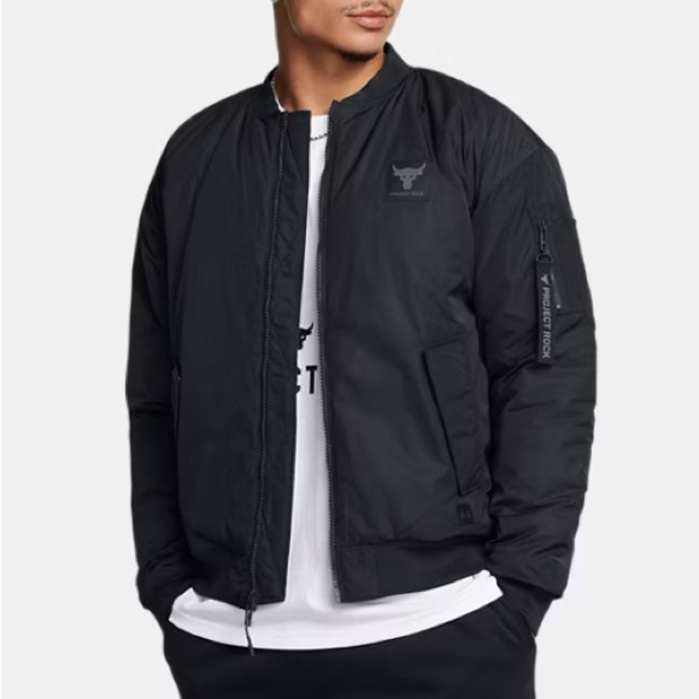 NWT! Under Armour Storm Project Rock Men’s XL Bomber Jacket Black 1387085-001